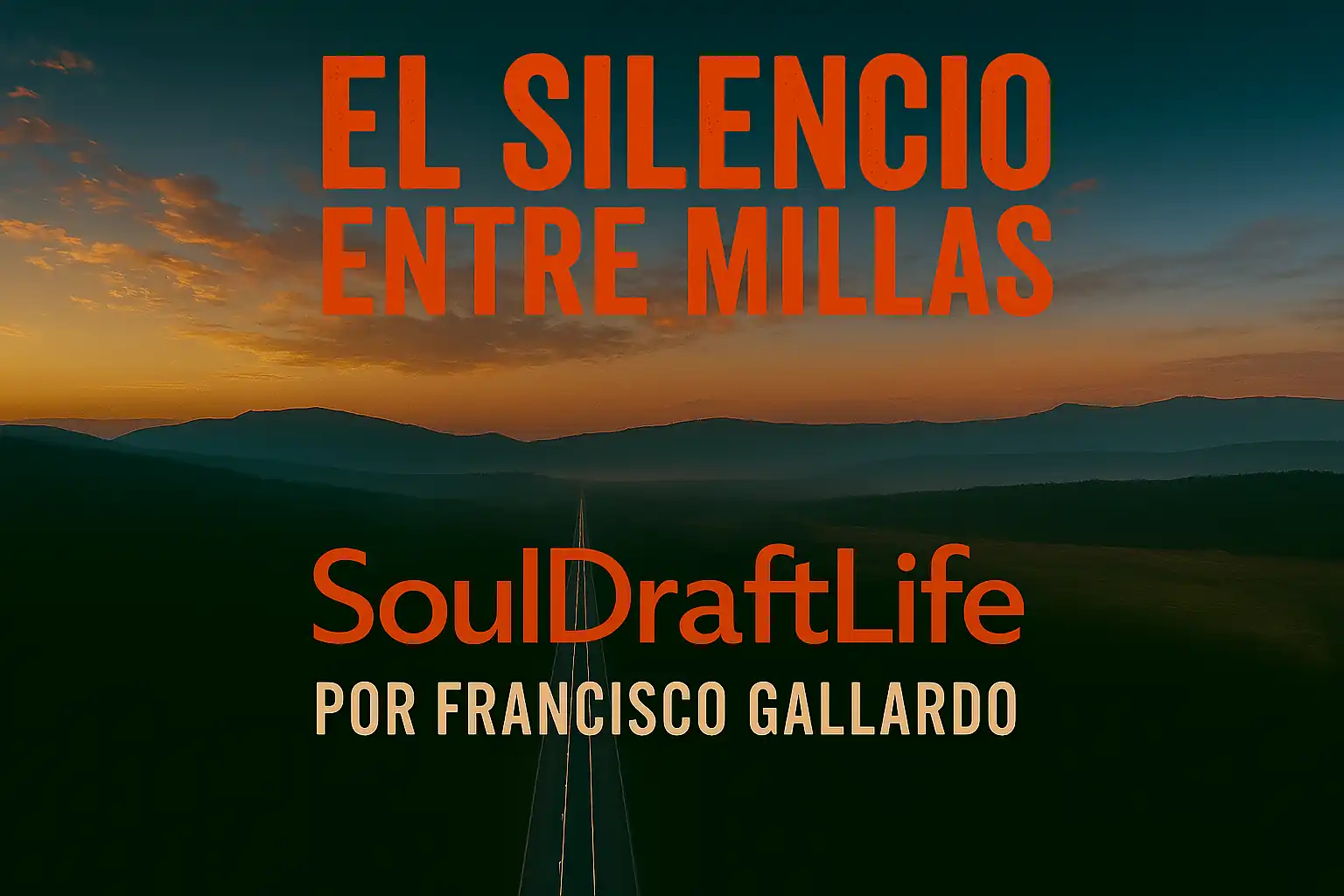 Carretera solitaria al amanecer bajo un cielo crepuscular, símbolo de libertad, silencio y descubrimiento.