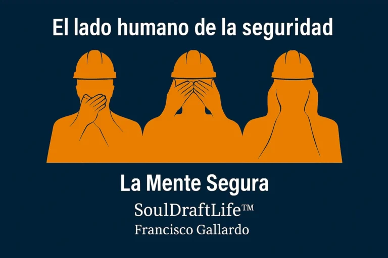 Señal de advertencia naranja difusa junto a la silueta clara de un trabajador con casco, simbolizando cómo la rutina puede ocultar los riesgos. EL lado humano de la seguridad.