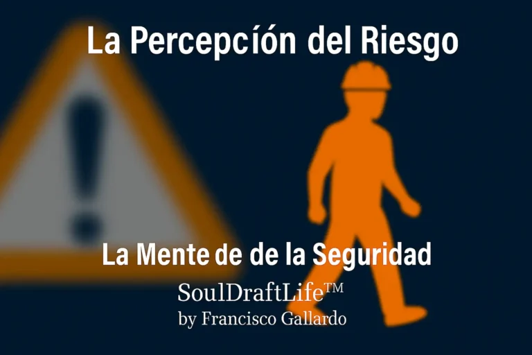 Señal triangular de advertencia naranja desenfocada junto a la silueta clara de un trabajador con casco, representando cómo la rutina puede distorsionar la percepción del riesgo.