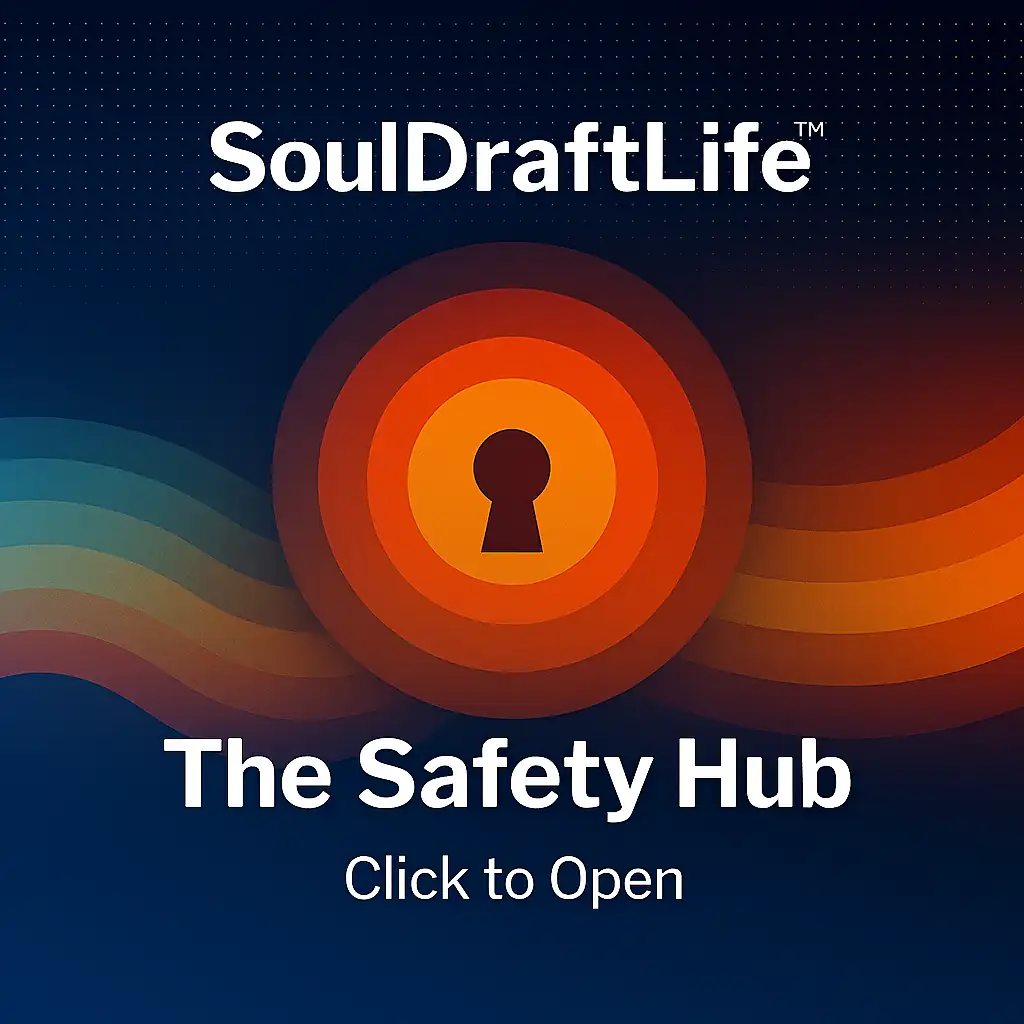 SoulDraftLife™ | The Safety Hub — main banner image for Health and Safety, with concentric circles and a central keyhole, symbolizing safety as structure, legacy, and access.