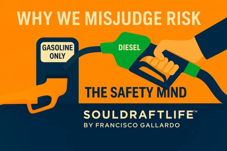 A green diesel fuel nozzle labeled “Diesel” being inserted into a pump marked “Gasoline Only,” symbolizing overlooked safety risks.