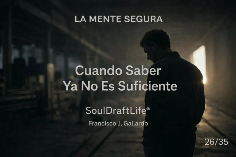 Imagen de la silueta de una persona que se detiene en un entorno industrial bajo una luz cálida, mientras el movimiento continúa desenfocado a su alrededor, por Francisco J. Gallardo.