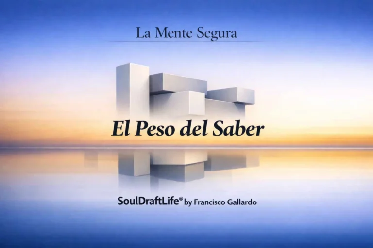 El Peso del Saber. La Mente Segura, imagen con piezas geométricas 3D alineándose, SoulDraftLife® por Francisco Gallardo.
