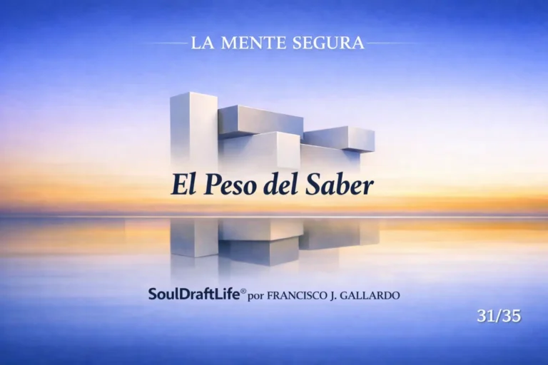 Una imagen subjetiva en colores tenues, marcando un horizonte reflectivo con figuras geométricas pesadas, precisamente alocadas con sabiduría. Francisco J. Gallardo, La Mente Segura, SoulDraftLife®